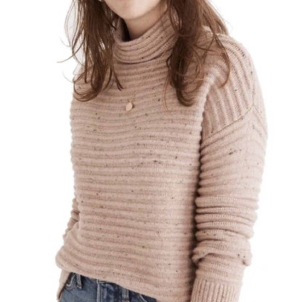 Madewell Dusty Pink Blush Wool Blend XS Belmont Donegal Mockneck Sweater EUC